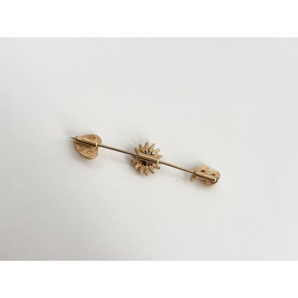 Letter "B" Monogrammed, Sunflower Shaped & Heart Shaped Vintage Gold T Stick Pin - Picture 4 of 10